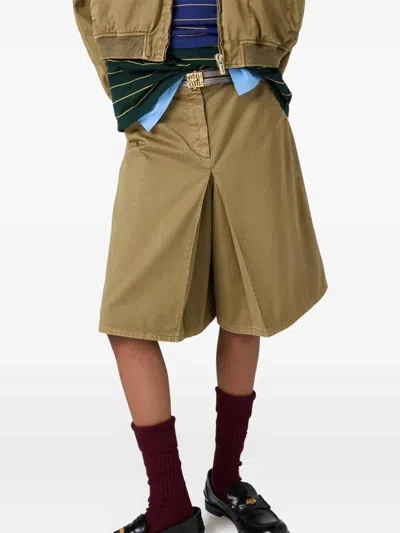 Miu Miu Logo Embroidered Mini Skirt In Oliva