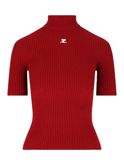 Courrèges Knit Viscose Blend Logo Top In Red