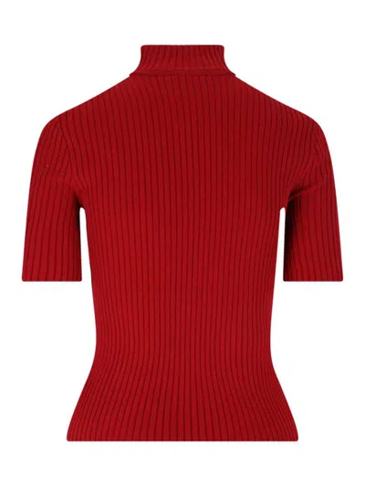 Courrèges Knit Viscose Blend Logo Top In Red