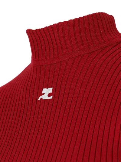 Courrèges Knit Viscose Blend Logo Top In Red