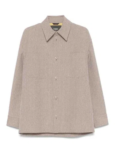 Fendi Single-breasted Jacquard Jacket In Neutral