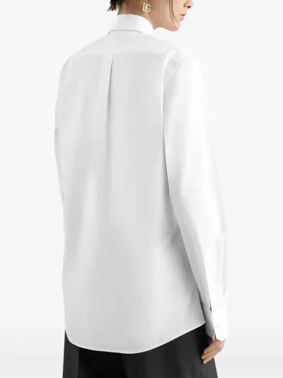 Dolce & Gabbana Long-sleeve Button-front Lace-inset Poplin Blouse In White