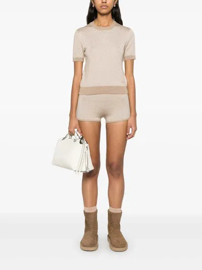 Fendi Wool Crew Neck Sweater With Textured Pattern In Neutral