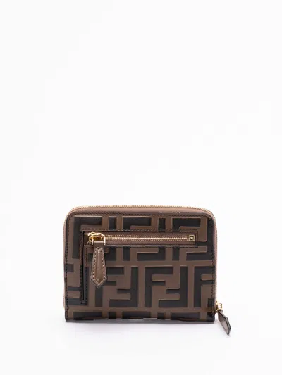 Fendi Medium Ff Diamonds Zip-around Wallet In Brown
