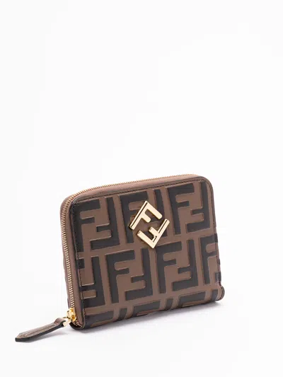 Fendi Medium Ff Diamonds Zip-around Wallet In Brown