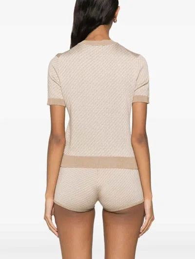 Fendi Wool Crew Neck Sweater With Textured Pattern In Neutral