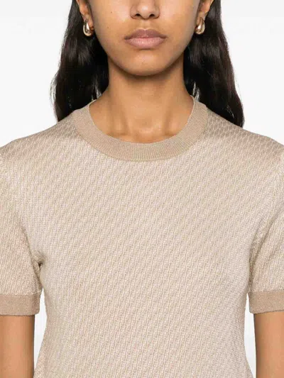 Fendi Wool Crew Neck Sweater With Textured Pattern In Neutral