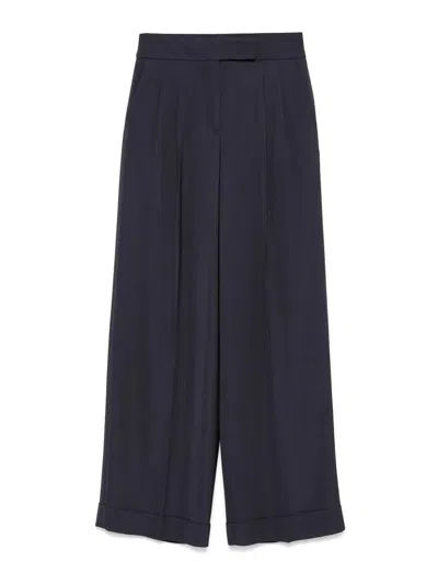 Peserico Viscose Cady Stretch Wide Leg Trousers In Blue