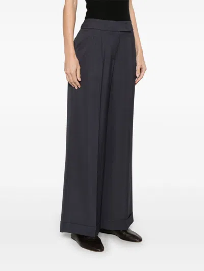 Peserico Viscose Cady Stretch Wide Leg Trousers In Blue