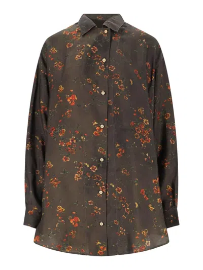 Uma Wang Pomegranate-print Asymmetrical-buttoned Top In Brown