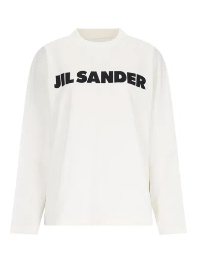 Jil Sander Cropped Long-sleeved Top With Minimalist Design And Logo In White