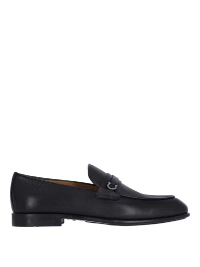 Ferragamo Crystal Gancini Leather Loafers In Black
