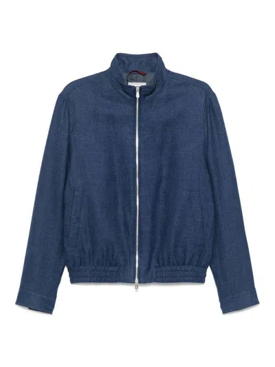 Brunello Cucinelli Men Bomber Jacket In Dark Blue