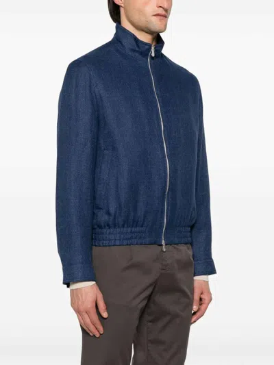 Brunello Cucinelli Men Bomber Jacket In Dark Blue