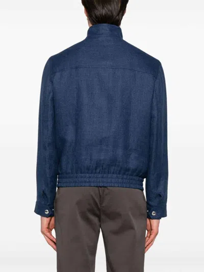 Brunello Cucinelli Men Bomber Jacket In Dark Blue