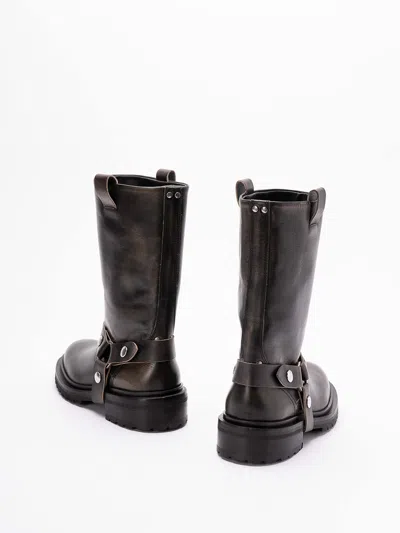 Golden Goose Kurt Boots In Black Leather With Buckle In Black
