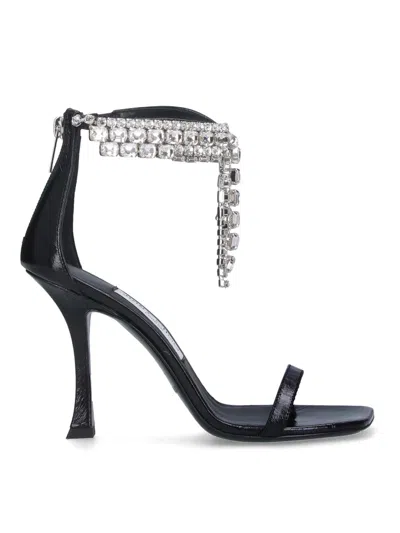 Jimmy Choo Black Vintage Leather Sandals With Crystals Detail