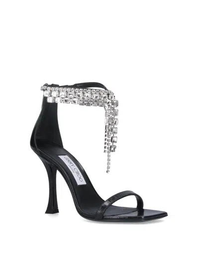 Jimmy Choo Black Vintage Leather Sandals With Crystals Detail