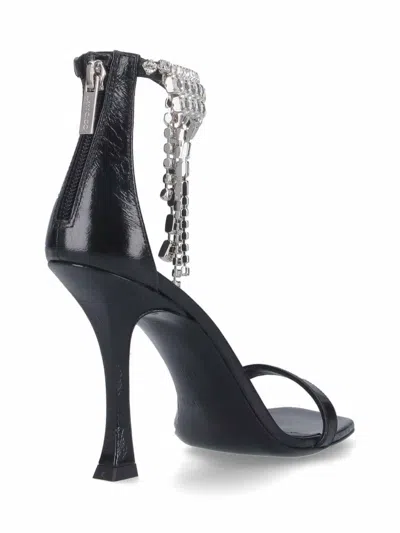 Jimmy Choo Black Vintage Leather Sandals With Crystals Detail
