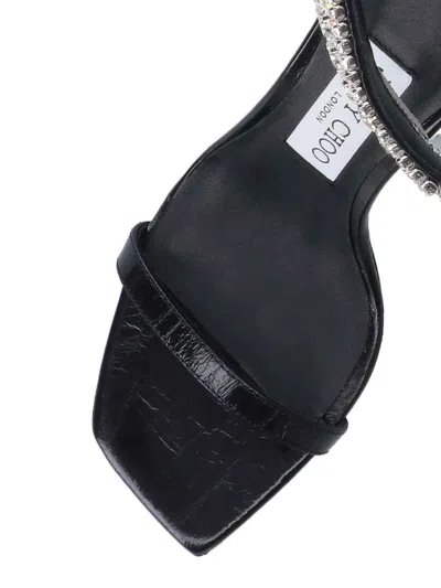 Jimmy Choo Black Vintage Leather Sandals With Crystals Detail