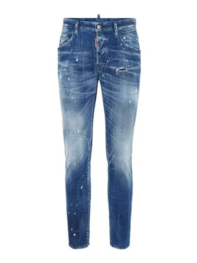 Dsquared2 Slim Fit Distressed Denim Jeans With Five-pocket Design In Blue