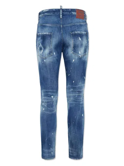 Dsquared2 Slim Fit Distressed Denim Jeans With Five-pocket Design In Blue