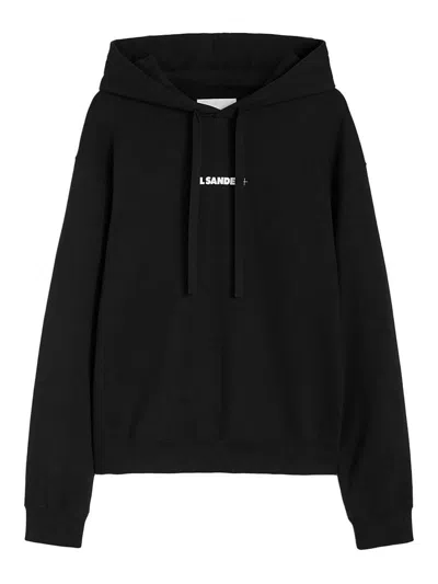 Jil Sander Logo Cotton Hoodie In Black