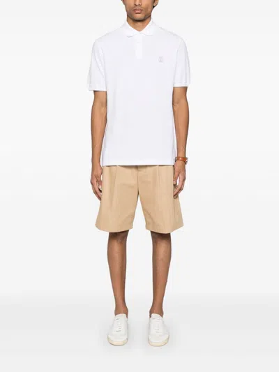 Brunello Cucinelli Logo Cotton Polo Shirt In White
