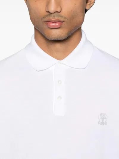 Brunello Cucinelli Logo Cotton Polo Shirt In White