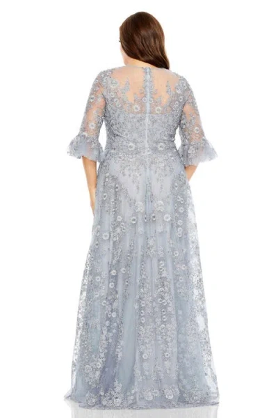 Mac Duggal Plus High Neck Flutter Sleeve Embellished A-line Gown In Gray