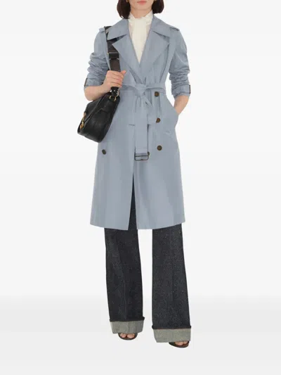 Burberry Silk Poplin Long Trench Coat In Blue