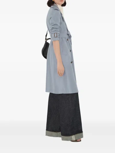 Burberry Silk Poplin Long Trench Coat In Blue