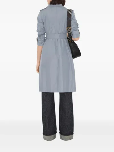 Burberry Silk Poplin Long Trench Coat In Blue