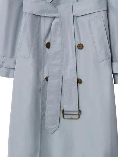 Burberry Silk Poplin Long Trench Coat In Blue