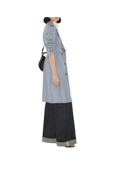 Burberry Silk Poplin Long Trench Coat In Blue