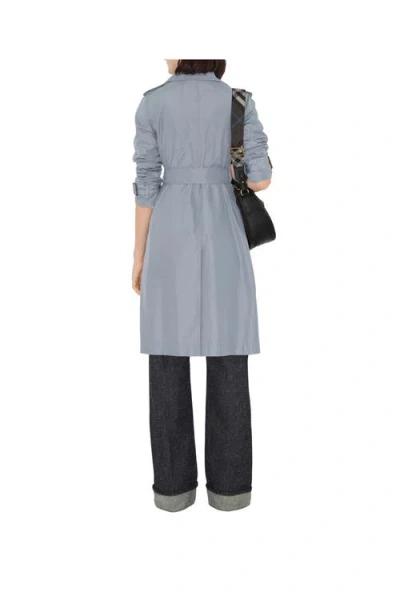Burberry Silk Poplin Long Trench Coat In Blue