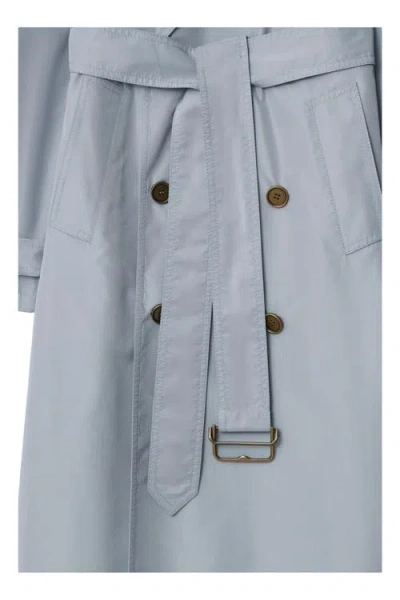 Burberry Silk Poplin Long Trench Coat In Blue