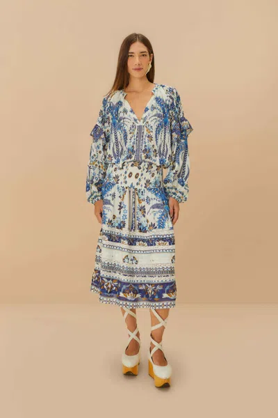 Farm Rio Off-white Ana Tapestry Organic Cotton Midi Skirt