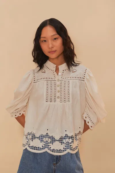 Farm Rio Active Off-white Romantic Richelieu Lenzing Ecovero Euroflax Blouse