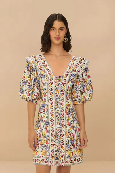 Farm Rio Active Off-white Greek Garden Lenzing Ecovero Euroflax Mini Dress In Greek Garden Off-white