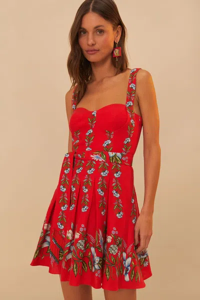 Farm Rio Active Red Sweet Bloom Bouquet Lenzing Ecovero Euroflax Mini Dress In Sweet Bloom Bouquet Red