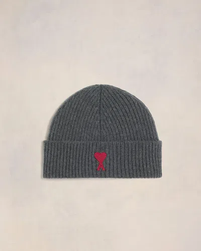 Ami Alexandre Mattiussi Grey Wool Ami De Coeur Beanie Grey In Gray