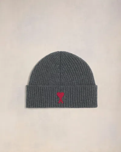 Ami Alexandre Mattiussi Grey Wool Ami De Coeur Beanie Grey In Gray