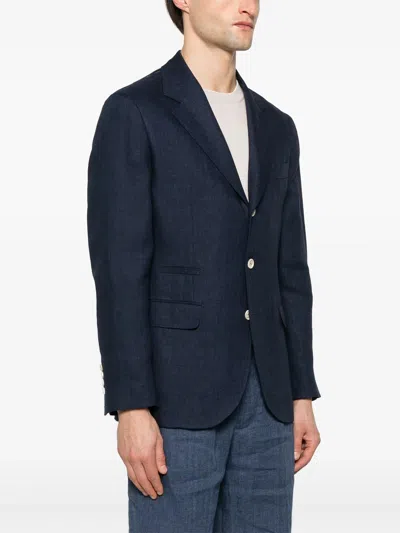 Brunello Cucinelli Navy Deconstructed Jacket With Tailored Silhouette