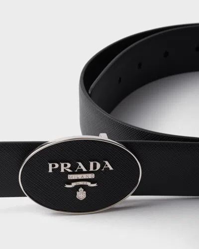Prada Saffiano Belt Buckle In Black