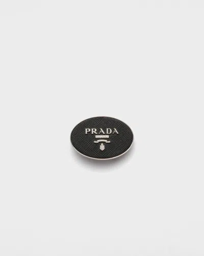 Prada Saffiano Belt Buckle In Black