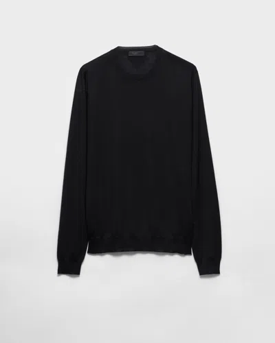 Prada Blue Cashmere Sweater In Black