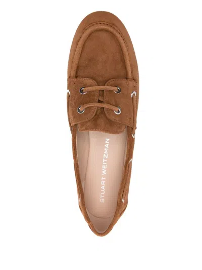 Stuart Weitzman Leather Boat Shoes In Ner+bianco Nero Grig
