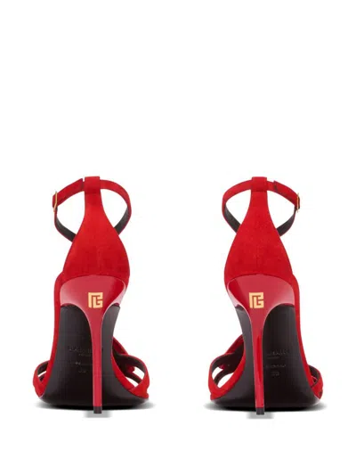 Balmain Heel Sandals With Patent Lips Detail In Rouge