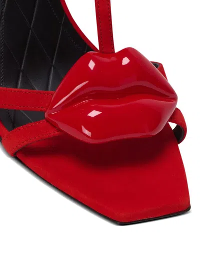 Balmain Heel Sandals With Patent Lips Detail In Rouge